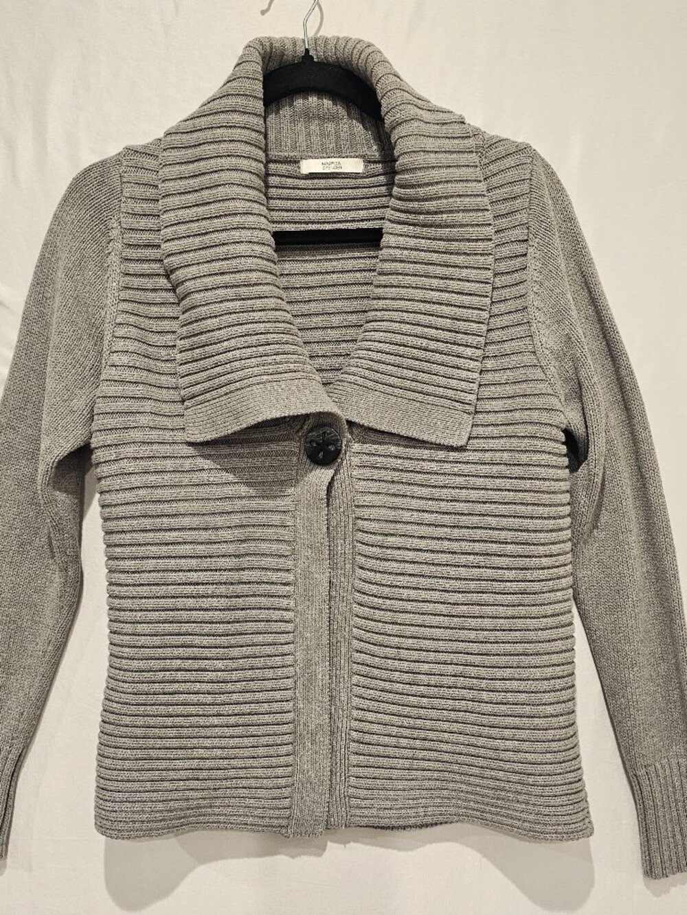 Marks & Spencer Grey Ribbed Shawl Collar Cardigan Sweater Single Button US 8